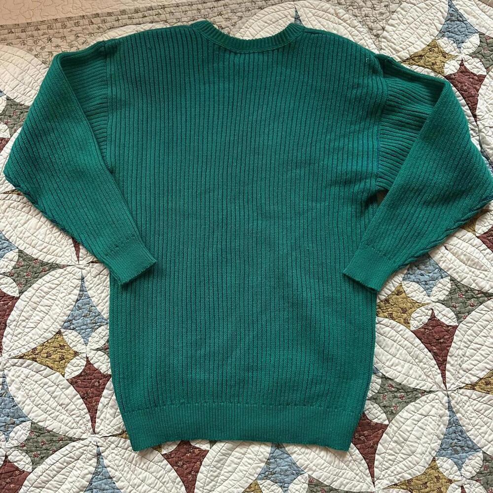 Whimsical Vintage 80s Claude floral Aztec chunky ribbed green sweater size L - Picture 5 of 5